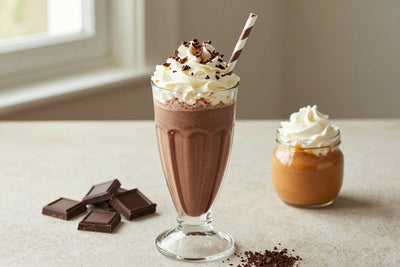 Dark Chocolate Peanut Butter Milkshake in a glass