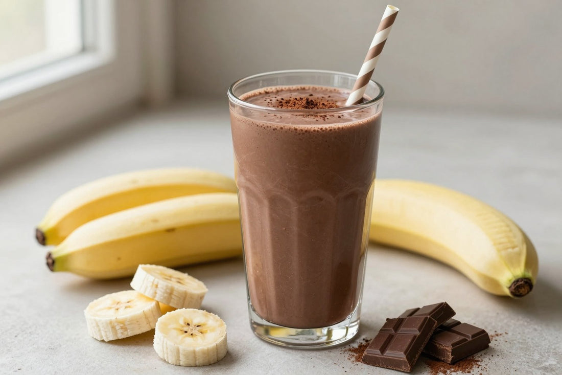 Dark Chocolate Protein Smoothie in a glass