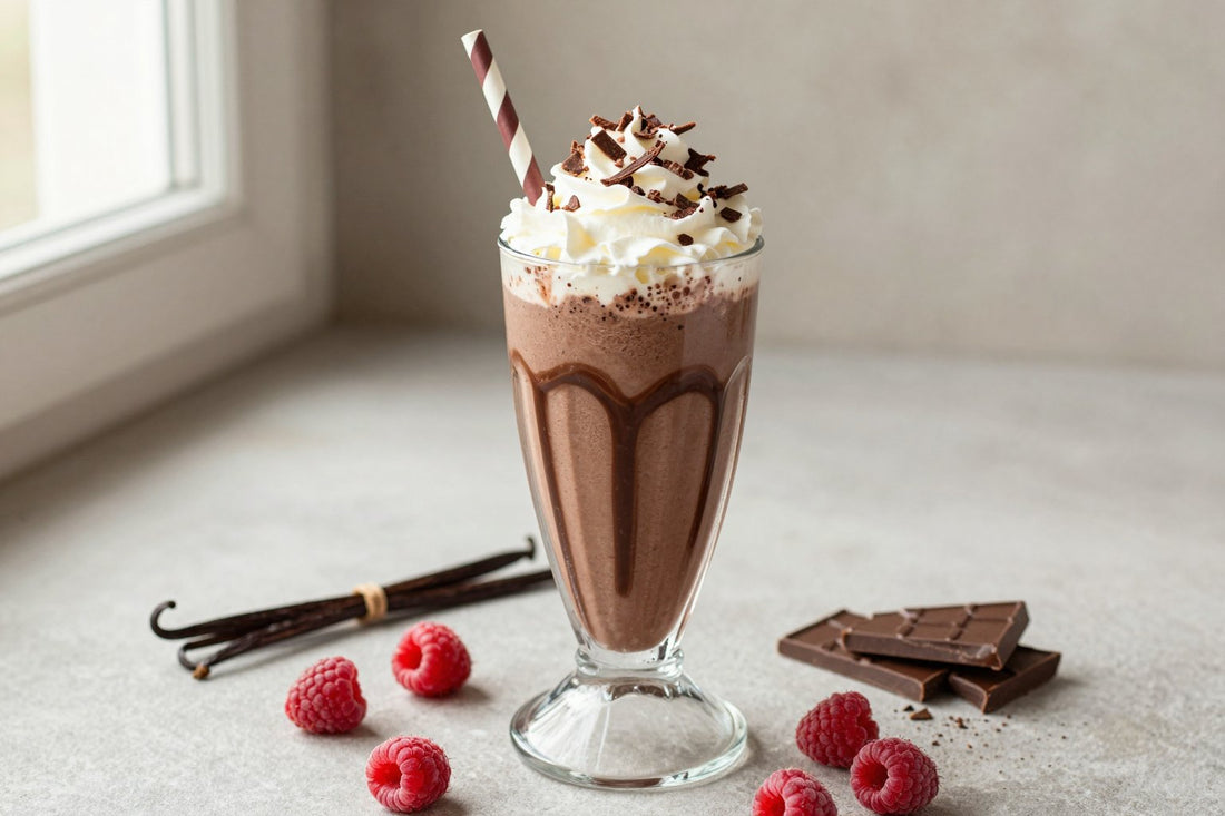 Dark Chocolate Raspberry Milkshake in a glass