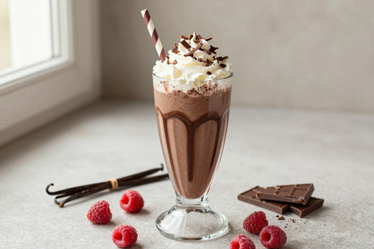 Dark Chocolate Raspberry Milkshake in a glass