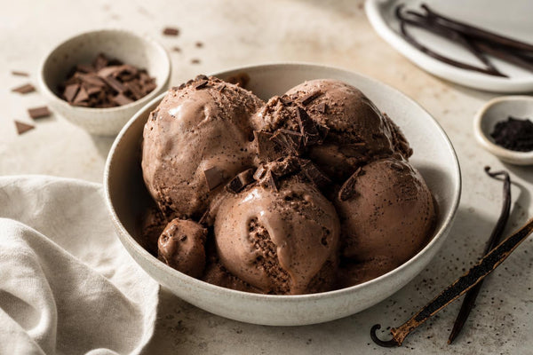 Dark chocolate vanilla ice cream made with Tahitian vanilla