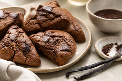 Dark chocolate vanilla scones made with Ugandan vanilla