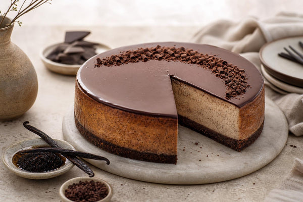 Dark chocolate vanilla cheesecake