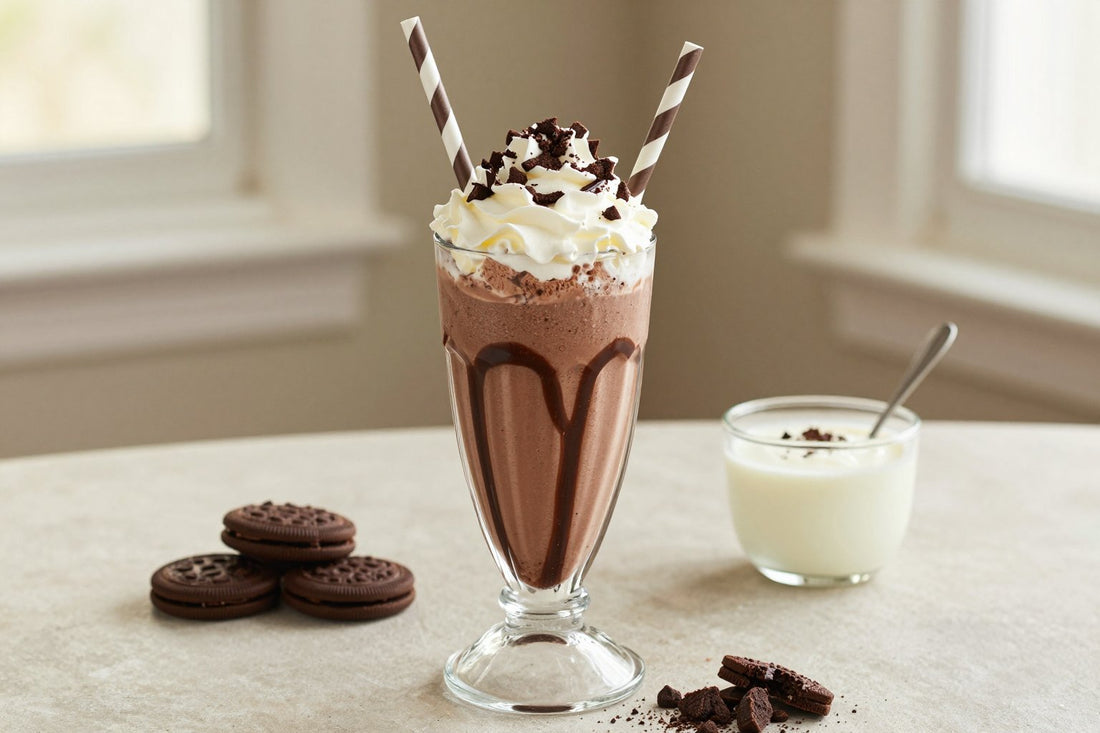 Double Chocolate Cookie Milkshake in a glass