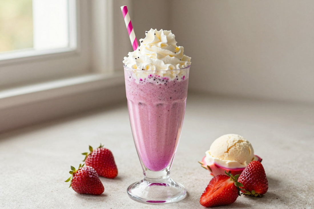 Dragon Fruit Strawberry Milkshake in a glass