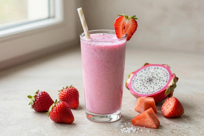 Dragon Fruit Strawberry Smoothie in a glass