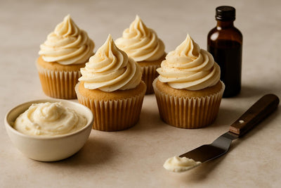 Cupcakes piped with eggnog buttercream frosting