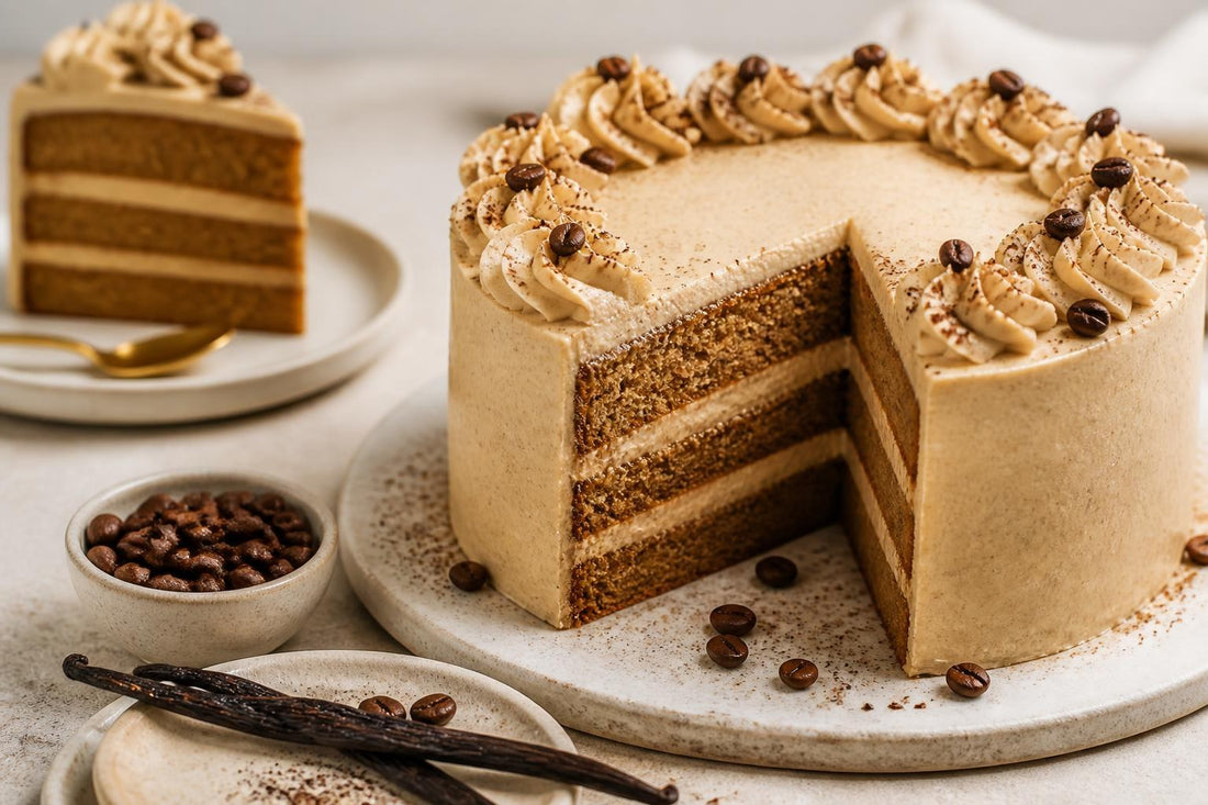 Espresso vanilla layer cake made with Mexican vanilla