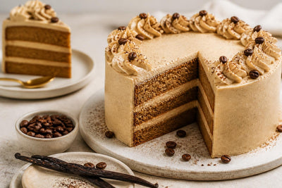 Espresso vanilla layer cake made with Mexican vanilla