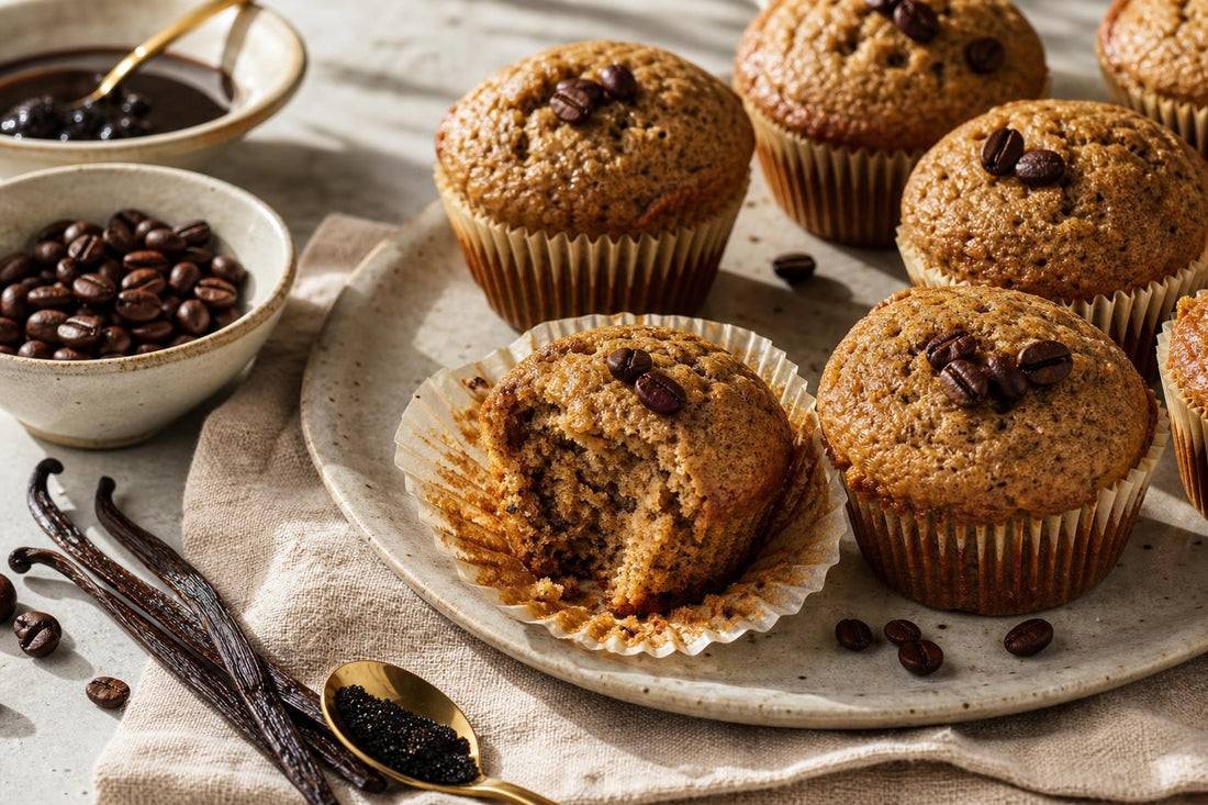 Espresso vanilla muffins made with Tahitian vanilla