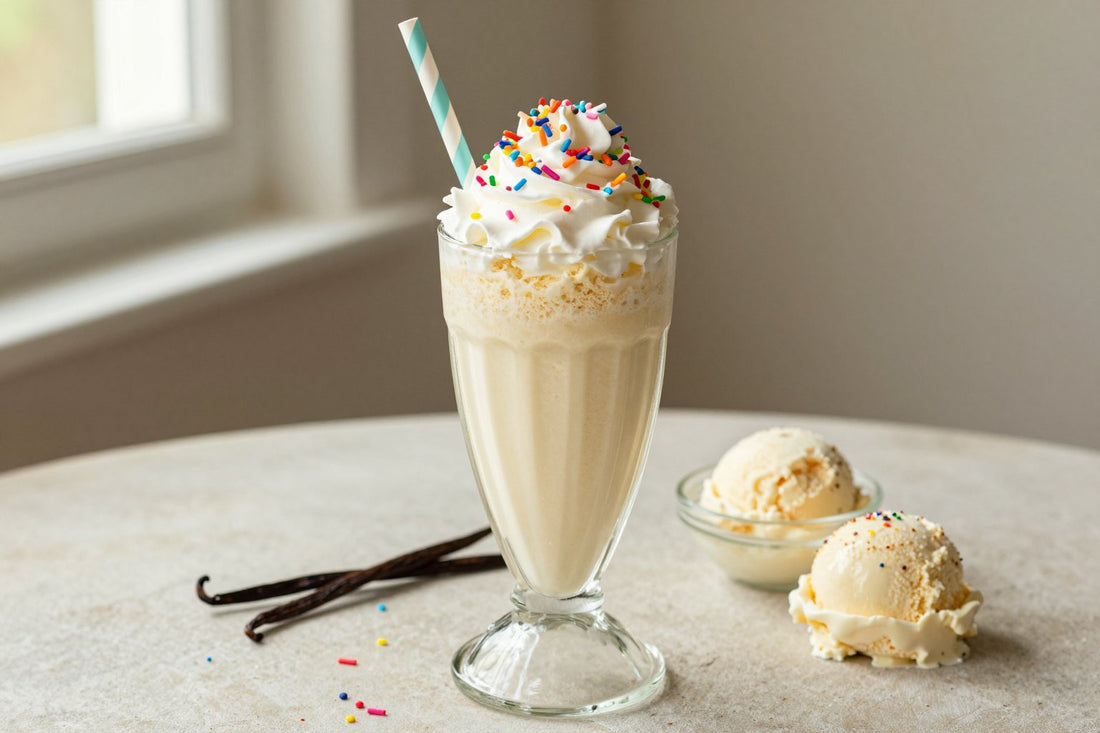 Funfetti Cake Milkshake in a glass