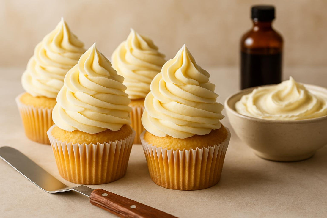 Cupcakes piped with German buttercream frosting