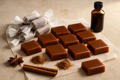 Gingerbread Caramels cut and wrapped in wax paper