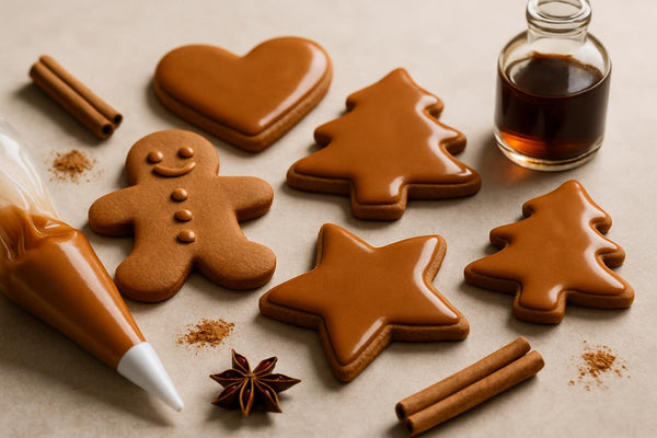 Sugar cookies decorated with gingerbread cookie icing