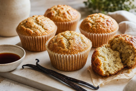 Gluten-free bourbon vanilla muffins made with Mexican vanilla