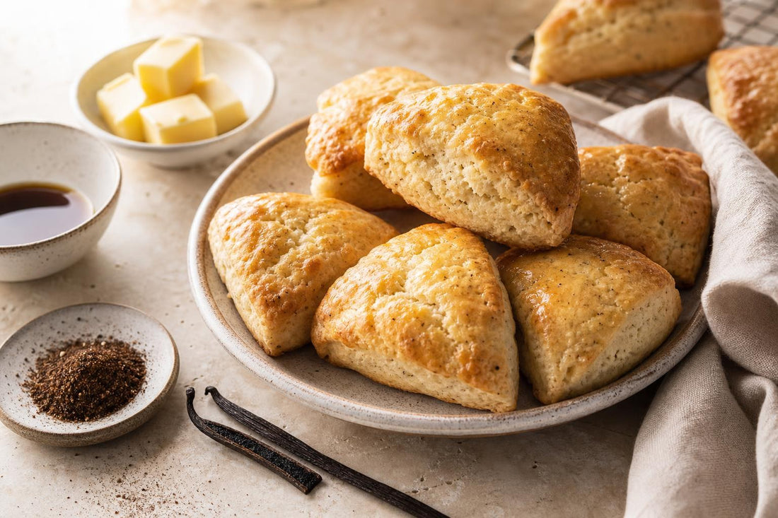 Gluten-free brown butter vanilla scones made with Madagascar vanilla