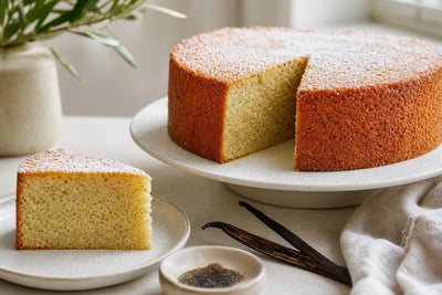 Gluten-free cardamom vanilla layer cake made with Madagascar vanilla