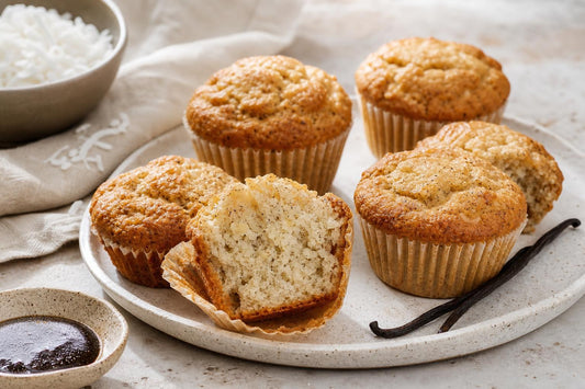 Gluten-free coconut vanilla muffins made with Mexican vanilla