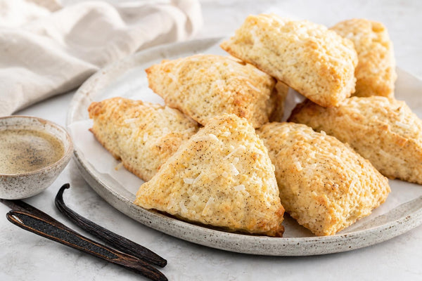 Gluten-free coconut vanilla scones made with Mexican vanilla