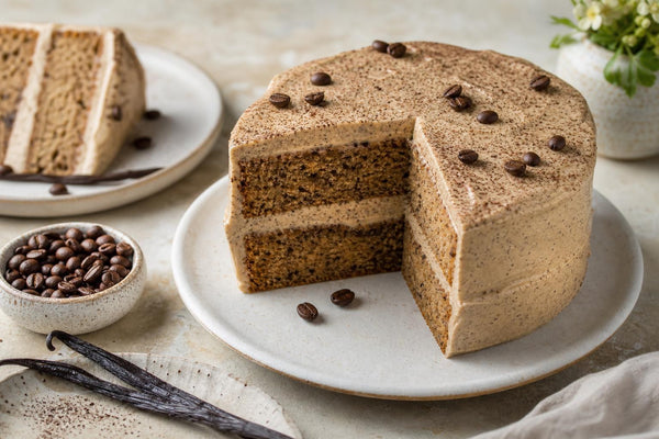 Gluten-free espresso vanilla layer cake made with Madagascar vanilla