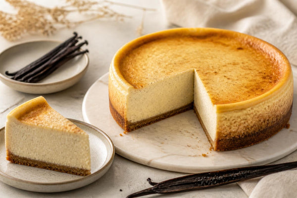 Gluten-free vanilla cheesecake made with Indonesian vanilla