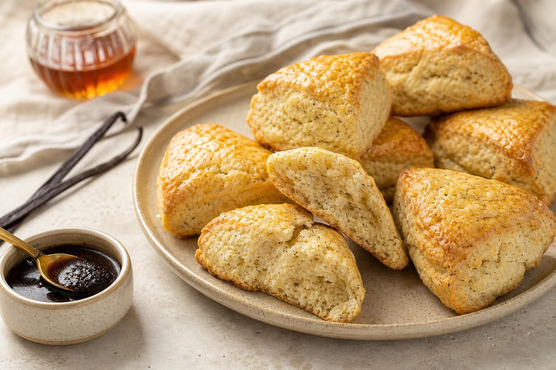 Gluten-free maple vanilla scones made with Madagascar vanilla