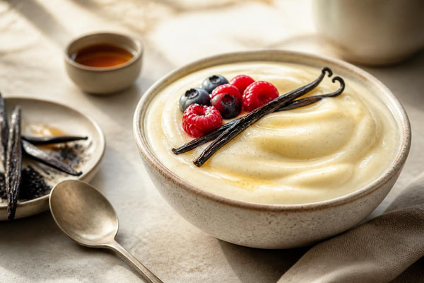 Gluten-free maple vanilla pudding made with Tahitian vanilla