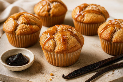 Gluten-free salted caramel vanilla muffins made with Mexican vanilla