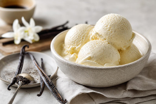 Gluten-free vanilla ice cream made with Tahitian vanilla