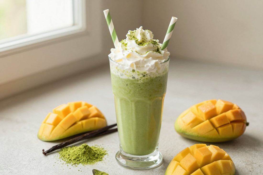 Green Tea Mango Milkshake in a glass