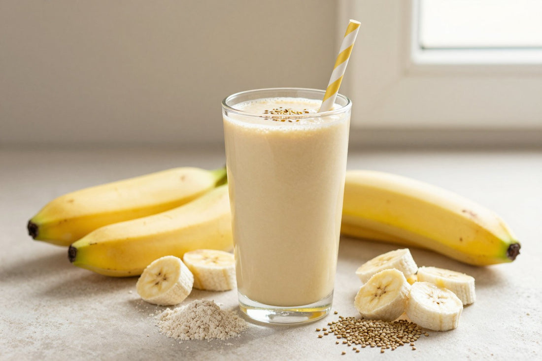 Hemp Banana Protein Smoothie in a glass