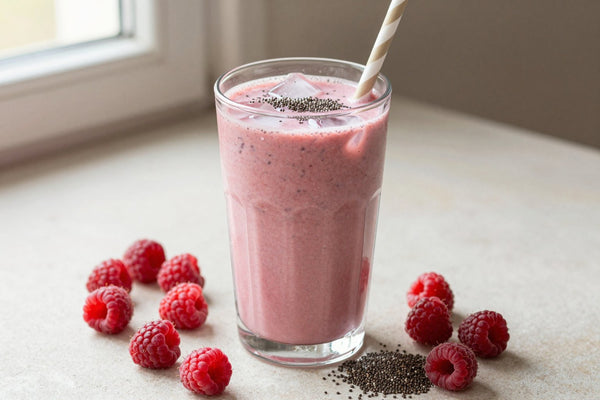 High-Fiber Raspberry Smoothie in a glass