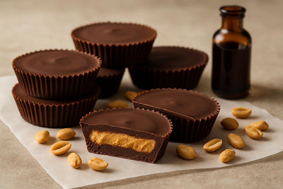 Homemade homemade peanut butter cups on parchment
