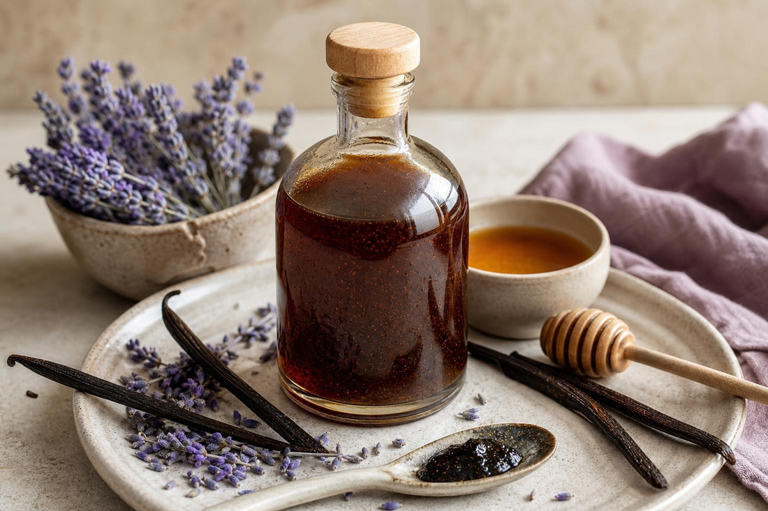 Lavender homemade vanilla extract made with Indonesian vanilla