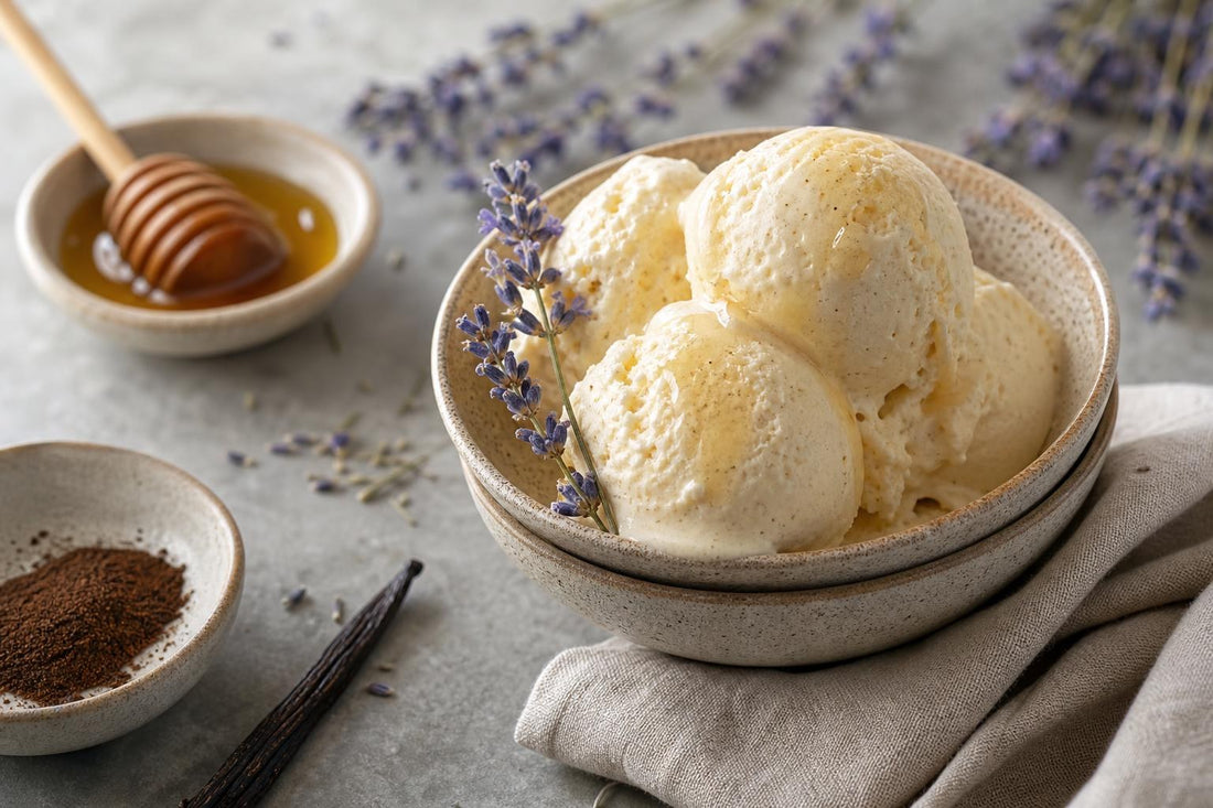 Honey lavender vanilla ice cream