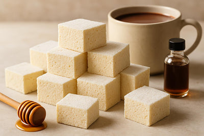 Squares of homemade honey marshmallows