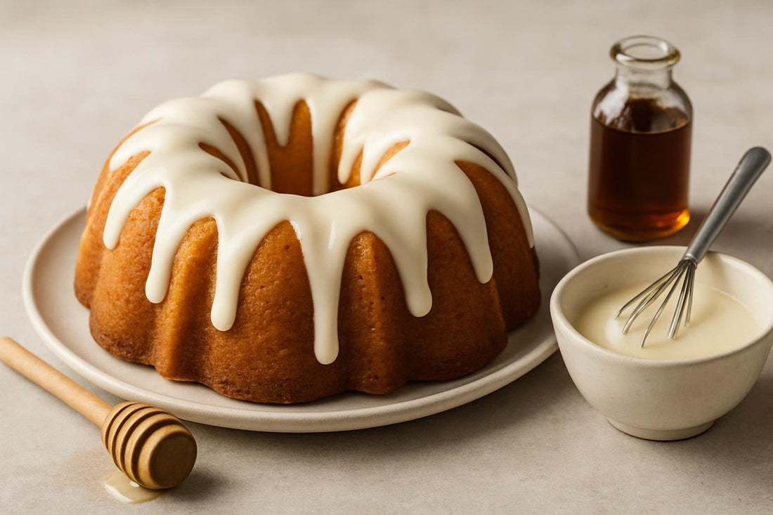 Bundt cake drizzled with honey vanilla icing