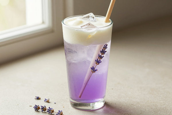 Lavender Cream Soda in a glass