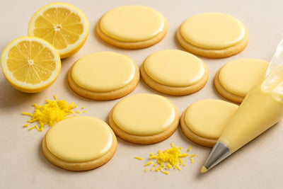 Sugar cookies decorated with lemon cookie icing