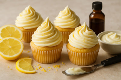 Cupcakes piped with lemon cream cheese frosting