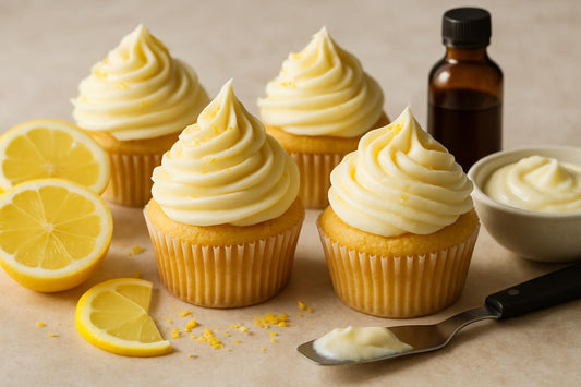 Cupcakes piped with lemon cream cheese frosting