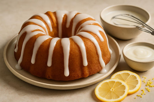 Bundt cake drizzled with lemon icing