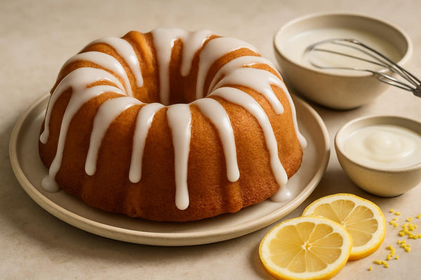 Bundt cake drizzled with lemon icing