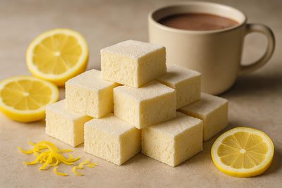 Squares of homemade lemon marshmallows