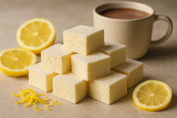 Squares of homemade lemon marshmallows