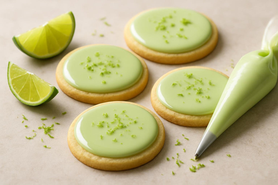 Sugar cookies decorated with lime cookie icing