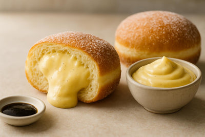 Filled doughnut cut open to show Madagascar vanilla custard
