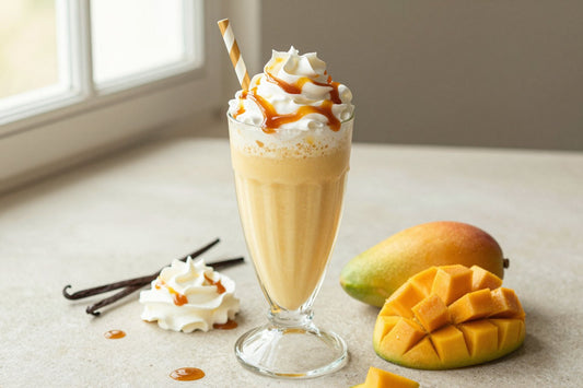 Mango Crème Brûlée Milkshake in a glass