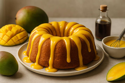 Bundt cake drizzled with mango icing