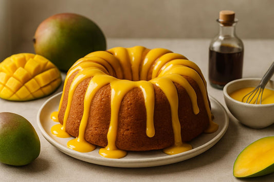 Bundt cake drizzled with mango icing